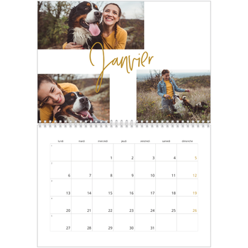 Calendrier photo A4 double — Calligraphie dorée