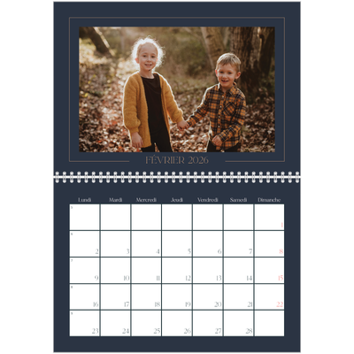 Calendrier photo A4 double (30 x 40 cm) — Bleu de Prusse [Février]
