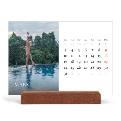 Calendrier de bureau support bois - paysage   — Superposition classique [Mars]