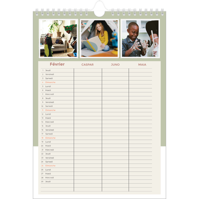 Calendrier familial A4 — Agenda palette naturelle - Famille de 3 [Février]