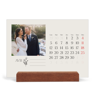 Calendrier de bureau support bois - paysage   — Initiales fleuries [Avril]