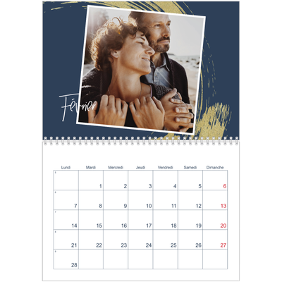 Calendrier photo A4 double (30 x 40 cm) — Coup de pinceau doré [Février]