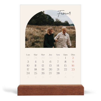 Calendrier de bureau support bois - portrait  — Arche de souvenirs [Février]