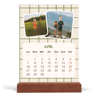 Calendrier de bureau support bois - portrait  — Motifs rétros [Avril]
