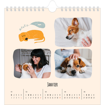 Calendriers annuels carré — Pattes de chien et gribouillis [Janvier]