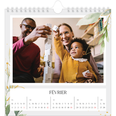 Calendriers annuels carré — Éclaboussure florale [Février]
