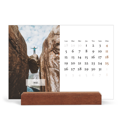 Calendrier de bureau support bois - paysage   — Superposition discrète [couverture]