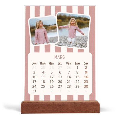 Calendrier de bureau support bois - portrait  — Motifs rétros [Mars]
