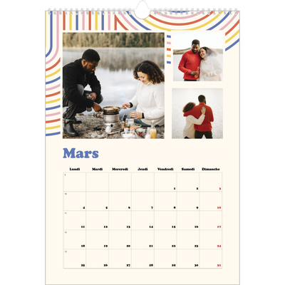 A3 Calendrier annuel — Rayures rétros [Mars]