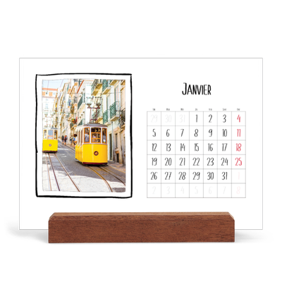 Calendrier de bureau support bois - paysage   — Instants d'album photo [Janvier]