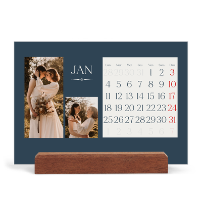 Calendrier de bureau support bois - paysage   — Ardoise et sérifs [Janvier]