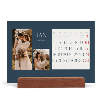 Calendrier de bureau support bois - paysage — Ardoise et sérifs