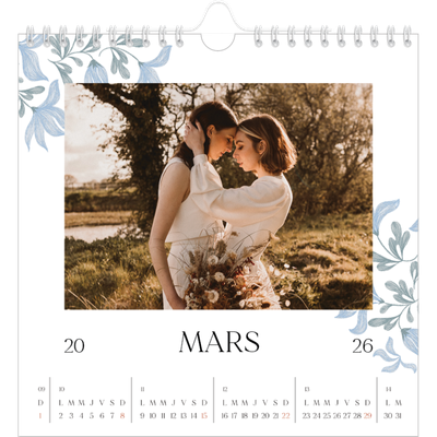 Calendriers annuels carré — Romance en bleu et blanc [Mars]