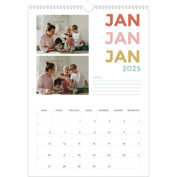 Calendrier photo A3 — Lettrage coloré