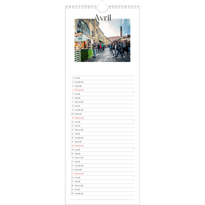Calendrier mural long  — Mon carnet de voyage [Avril]