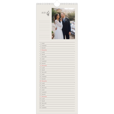 Calendrier mural long  — Initiales fleuries [Avril]