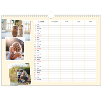 Calendrier photo A3 — Agenda moderne - Famille de 4
