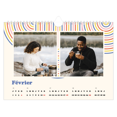 Calendrier photo A4 — Rayures rétros [Février]