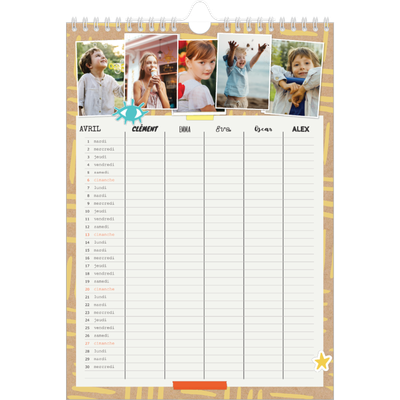 Calendrier familial A4 — Agenda rustique - Famille de 5 [Avril]