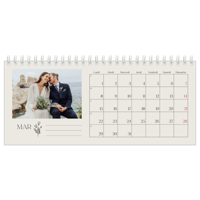 Calendrier de bureau — Initiales fleuries [Mars]
