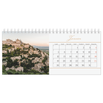 Calendrier de bureau — Bannière en écriture dorée