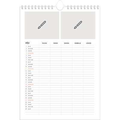 Calendrier familial A4 — Créez votre produit - Famille de 5 [Février]