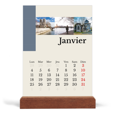 Calendrier de bureau support bois - portrait  — Vues du monde [Janvier]