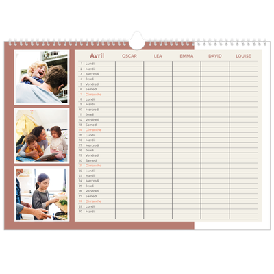 Calendrier photo A3 — Agenda palette naturelle - Famille de 5 [Avril]
