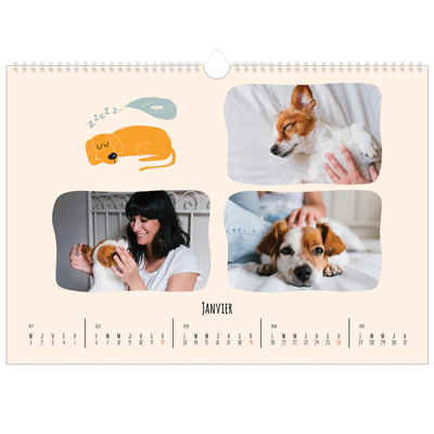 Calendrier photo A3 — Pattes de chien et gribouillis [Janvier]