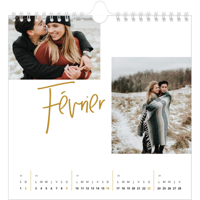 Calendriers annuels carré — Calligraphie dorée [Février]