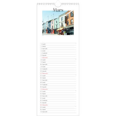 Calendrier mural long  — Mon carnet de voyage [Mars]