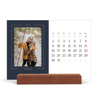 Calendrier de bureau support bois - paysage   — Bleu de Prusse [Mars]