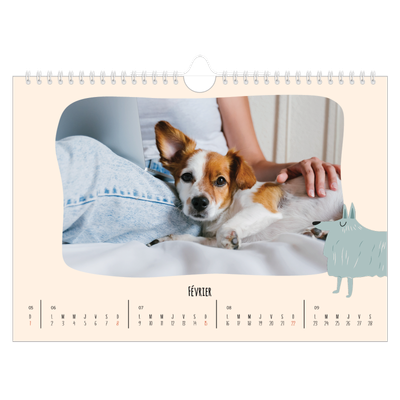 Calendrier photo A4 — Pattes de chien et gribouillis [Février]
