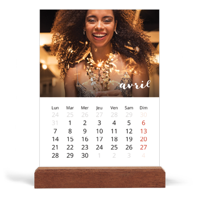 Calendrier de bureau support bois - portrait  — Superposition pinceau [Avril]
