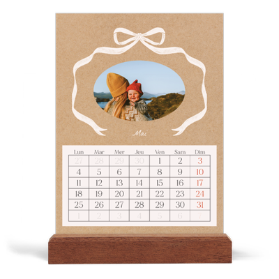 Calendrier de bureau support bois - portrait  — Kraft et nœud [couverture]