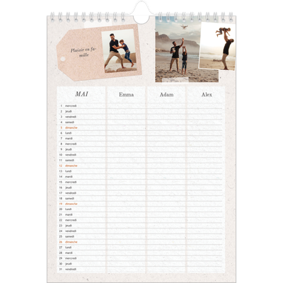 Calendrier familial A3 — Agenda kraft - Famille de 3 [couverture]
