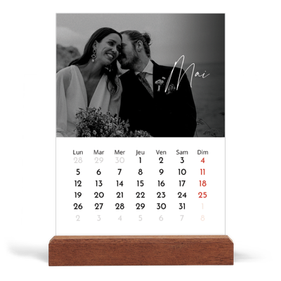 Calendrier de bureau support bois - portrait  — Écriture élégante [couverture]