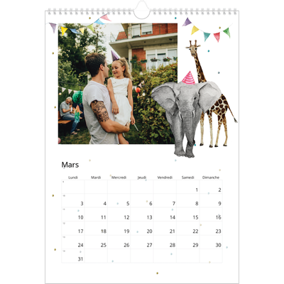 A3 Calendrier annuel — Safari aquarelle [Mars]