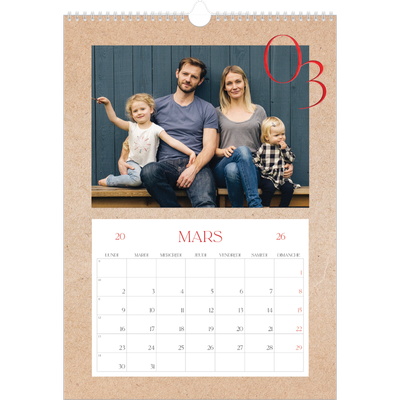 A3 Calendrier annuel — Touches de rouge [Mars]