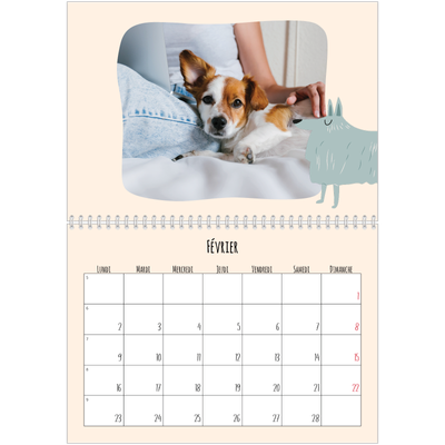 Calendrier photo A4 double (30 x 40 cm) — Pattes de chien et gribouillis [Février]