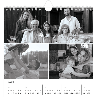 Calendriers annuels carré — Noir et blanc élégant [Avril]