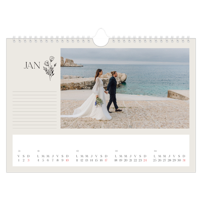 Calendrier photo A4 — Initiales fleuries [Janvier]