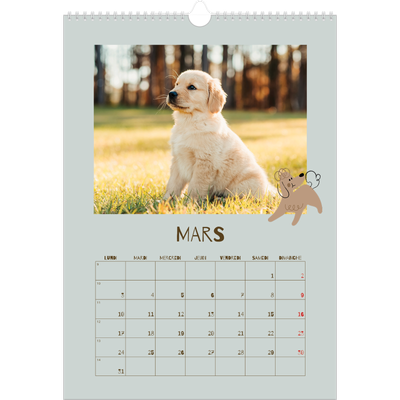 A3 Calendrier annuel — Chiot joueur [Mars]