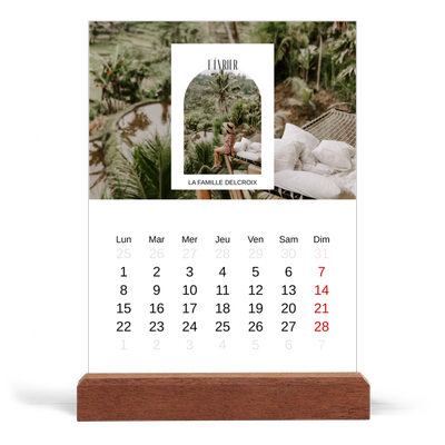 Calendrier de bureau support bois - portrait  — L'arche ouverte [Février]