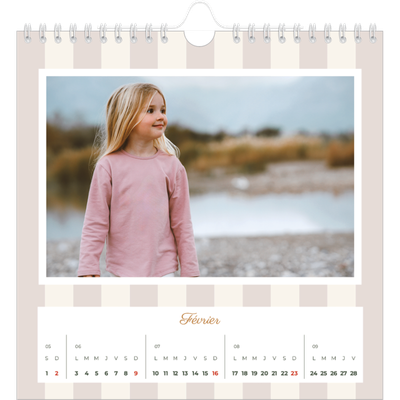 Calendriers annuels carré — Lettrages et rayures [Février]