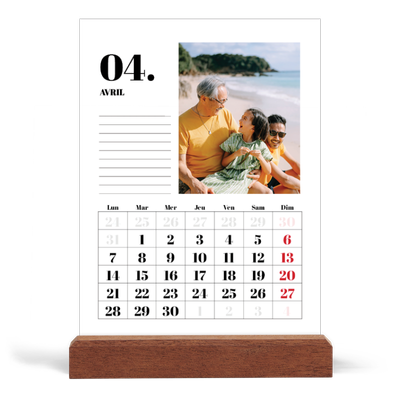 Calendrier de bureau support bois - portrait  — Sérif et moments [Avril]