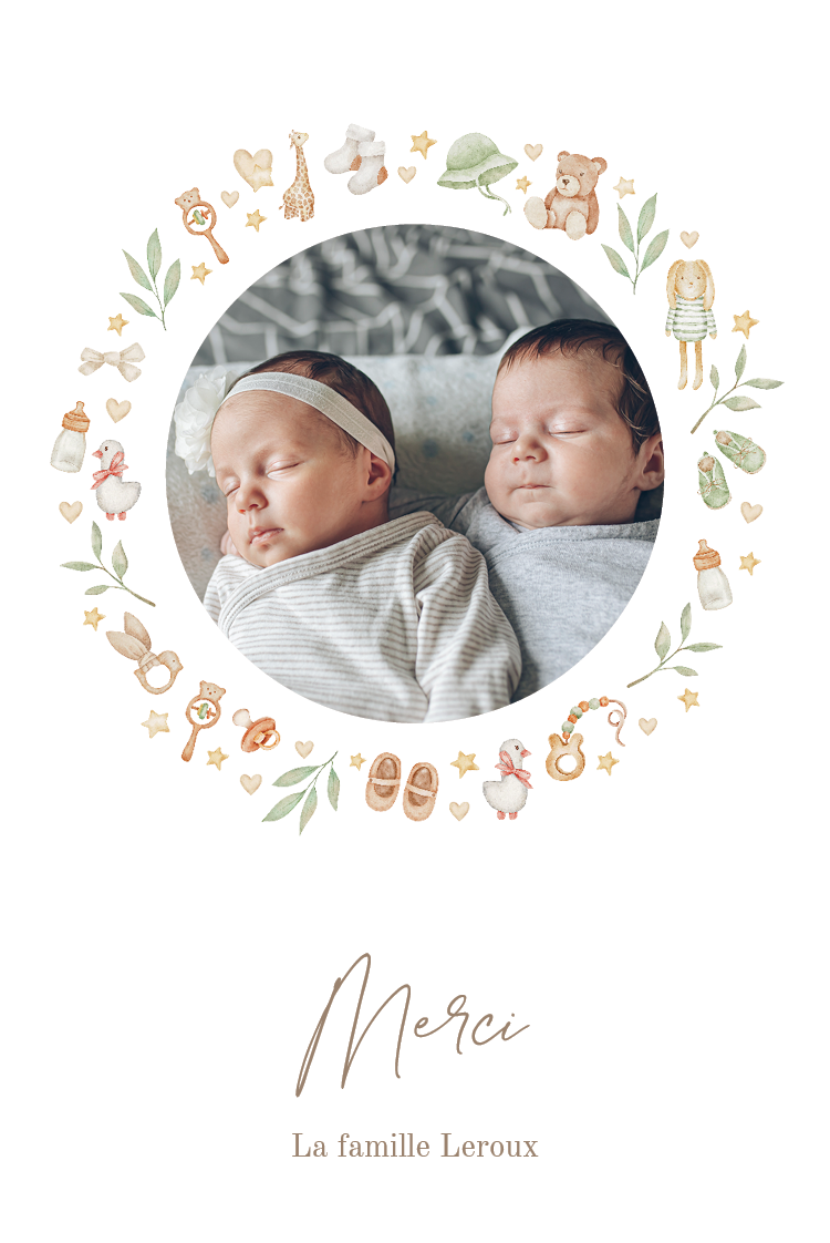Carte de remerciement — Double dose de tendresse