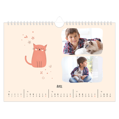 Calendrier photo A4 — Pattes de chat et gribouillis [Avril]