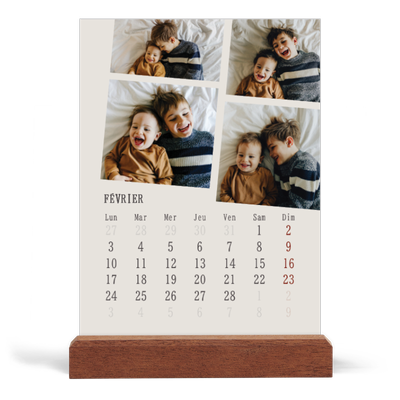 Calendrier de bureau support bois - portrait  — Souvenirs en mouvement [Février]
