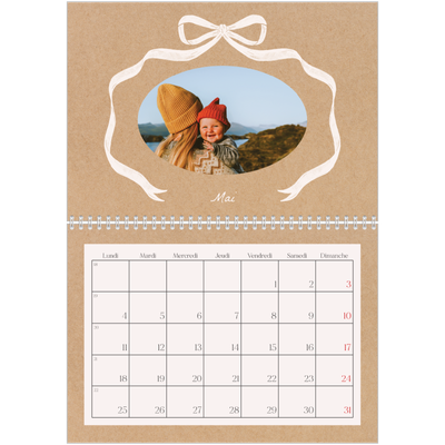 Calendrier photo A4 double (30 x 40 cm) — Kraft et nœud [couverture]